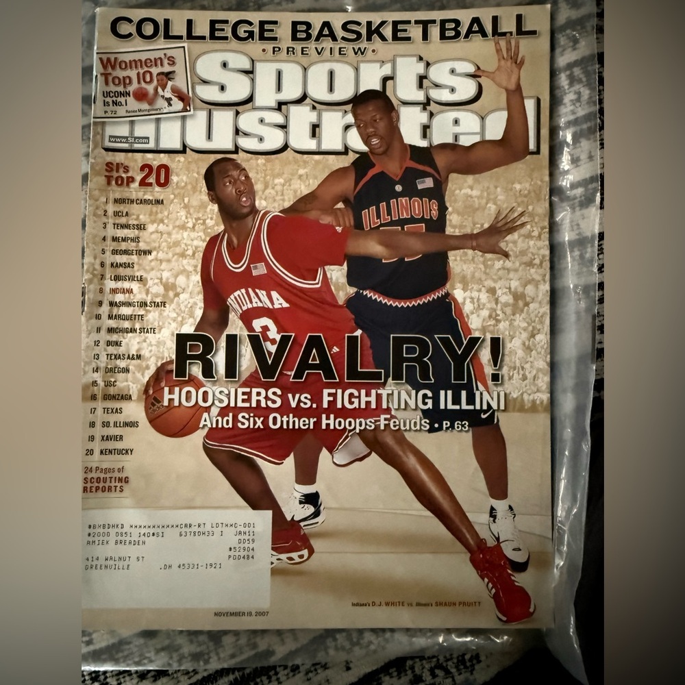 Sports Illustrated Nov 19 2007 College Basketball Indiana vs Illinois Rivalry